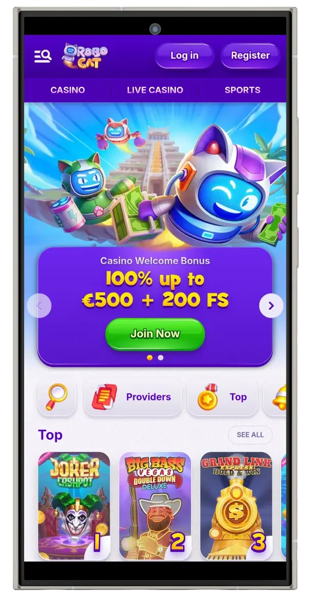 RoboCat Casino auf Mobilgeräten